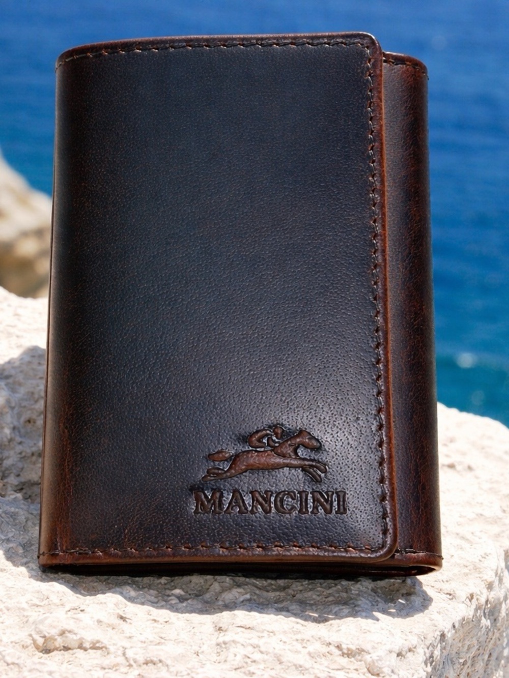 NIB Mancini Brown Top Grain Nordstrom Leather Trifold Wallet